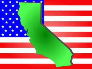 Map of the State of California and American flag