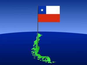 map of Chile and their flag on pole illustration