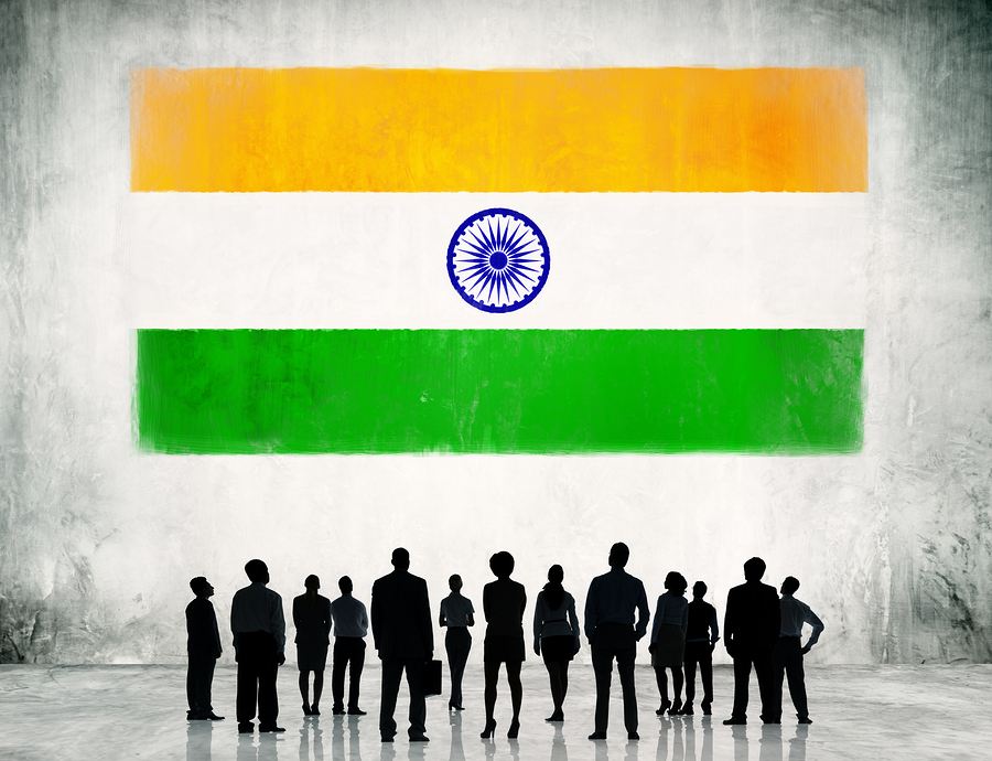 Indian Flag and a group of business people.