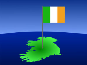 map of ireland and their flag on pole illustration
