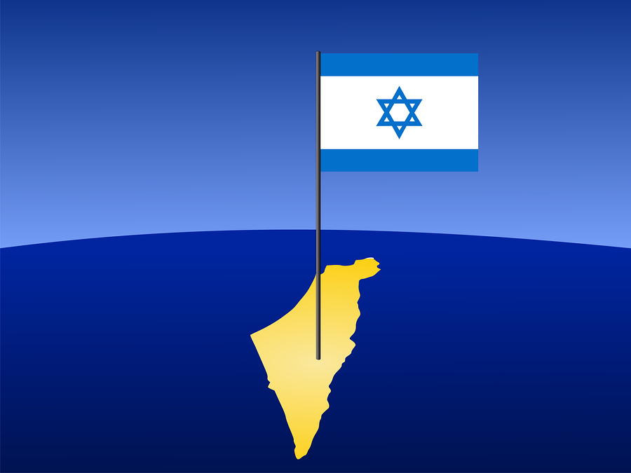 map of Israel and their flag on pole illustration