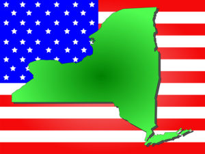 Map of the State of New York and American flag