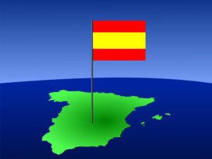 map of Spain and spanish flag on pole illustration