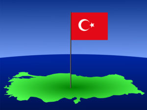 map of Turkey and Turkish flag on pole illustration