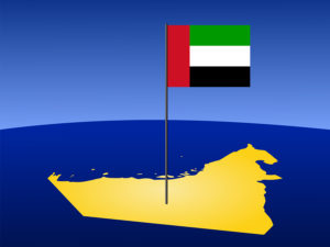map of UAE and their flag on pole illustration